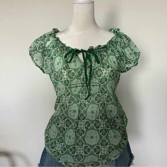 Sophie Max Green Patterned Peasant Blouse Size S - Picture 4 of 4